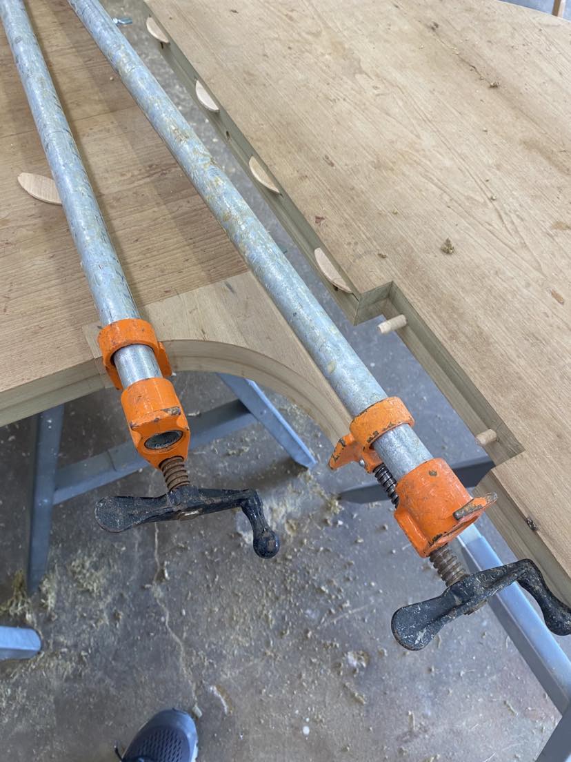 Interior curved shelving, dry-fit stage