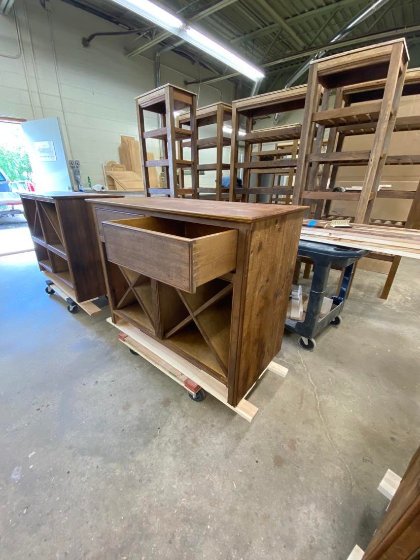 Pair of arched cupboard doors leaned on wall
