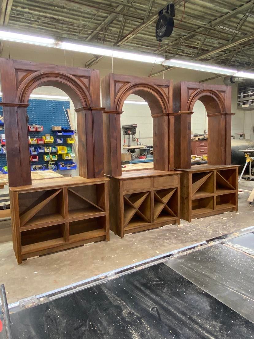 Completed upper cabinet with glazed arched door