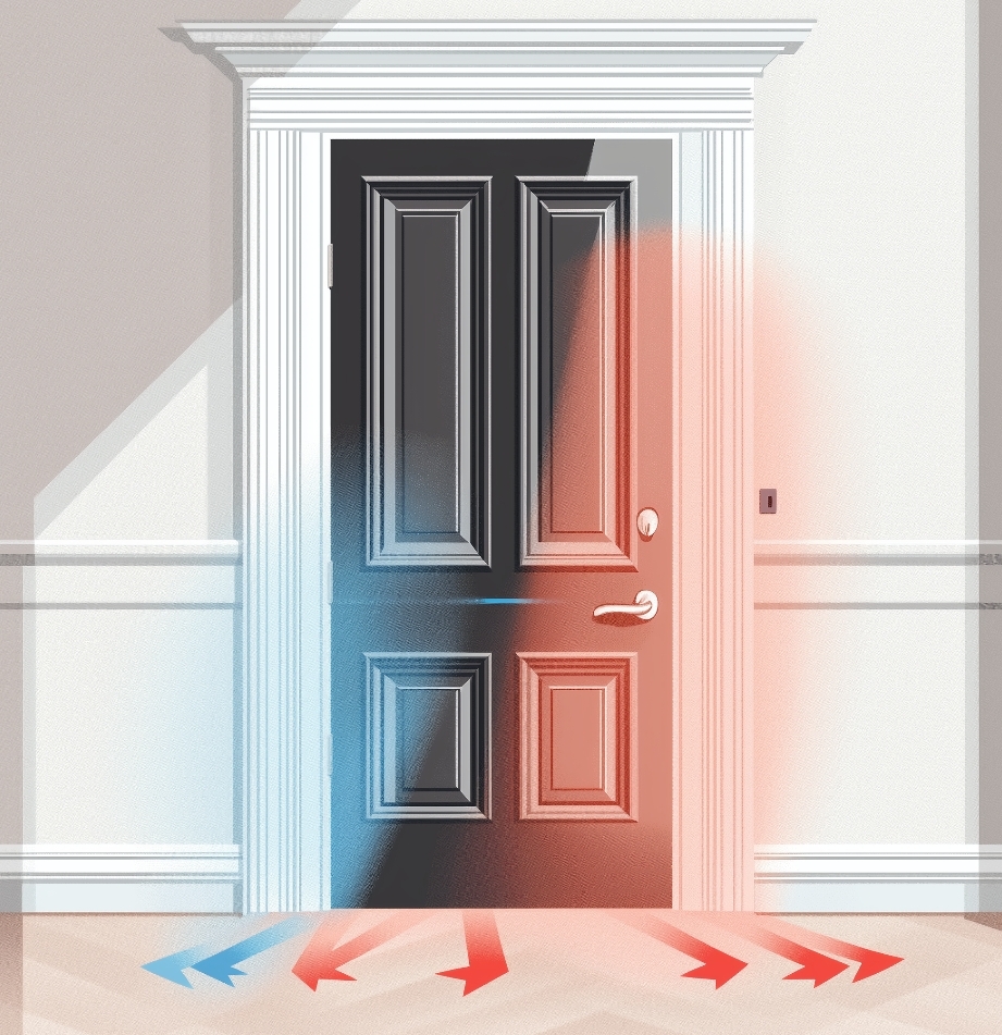 Weatherstrip installation diagram showing draft reduction around door frame